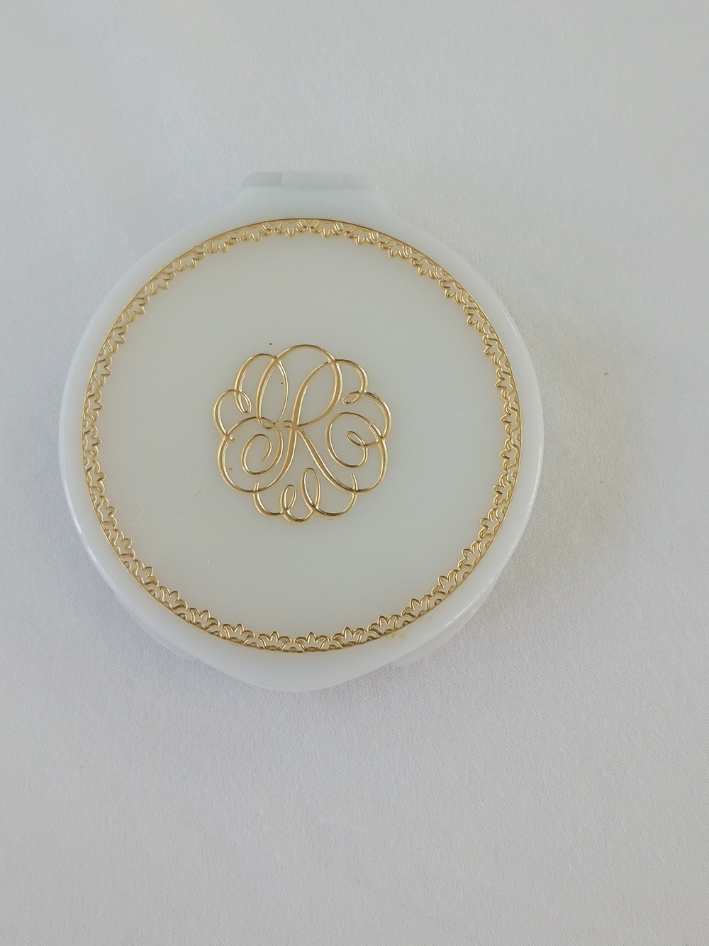 Vintage Revlon Compact Ivory 'LOVE PAT' J97 Gold Monogram Accent Unused USA